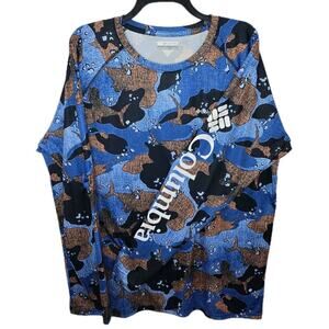 Columbia Men's PFG T-Shirt Long Sleeve Gamefish Camouflage Blue Size XL/ TG